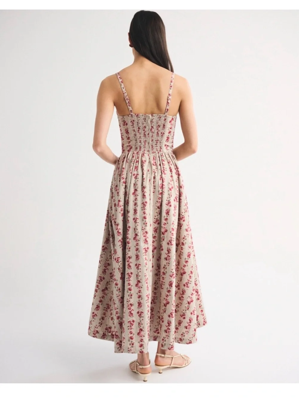 Abercrombie & Fitch Cream Maxi Dress with Pink Floral Print